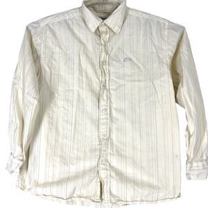 A Tiziano Mens Button Up Shirt Size L Yellow Striped Long Sleeve Cotton STAIN
